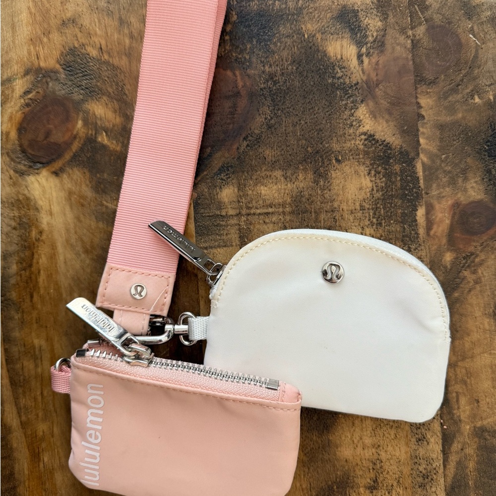 Lululemon Pink and White Mini Bags dual pouch wristlet wallet